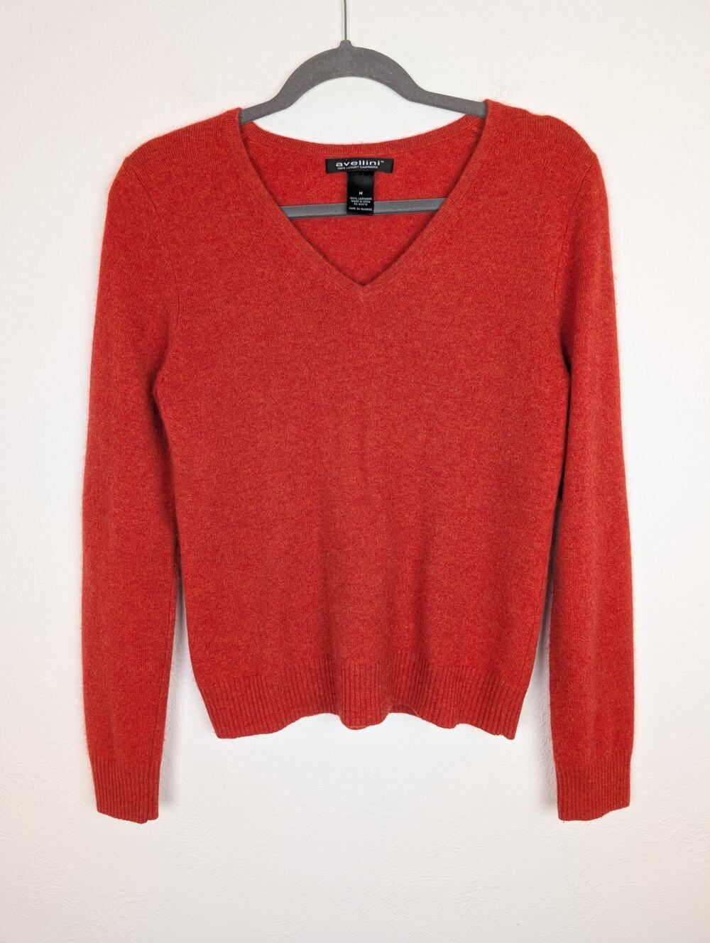 Avellini Cashmere Sweater V Neck Knit Soft Minimalist Cozy Winter Orange Size M
